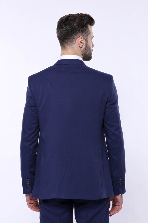 Patterned Blue Vested Suit | Wessi