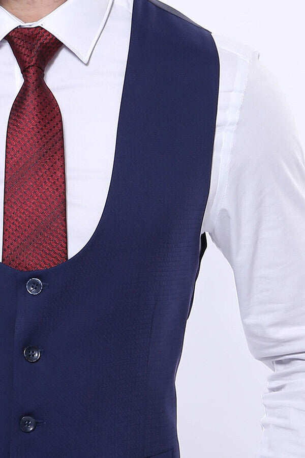 Patterned Blue Vested Suit | Wessi