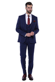 Patterned Blue Vested Suit | Wessi