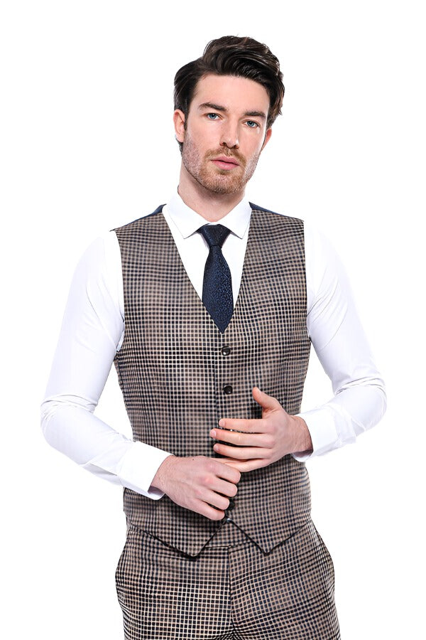 Patterned Brown Men's Vest - Wessi