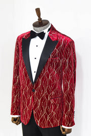 Patterned Burgundy Men Prom Blazer - Wessi