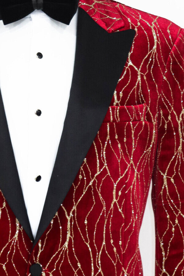 Patterned Burgundy Men Prom Blazer - Wessi