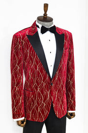 Patterned Burgundy Men Prom Blazer - Wessi