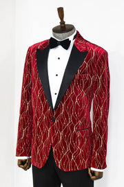 Patterned Burgundy Men Prom Blazer - Wessi