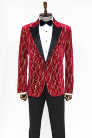 Patterned Burgundy Men Prom Blazer - Wessi