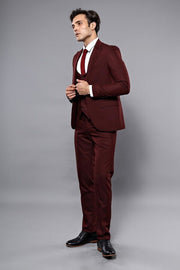 Patterned Claret Red 3 Piece Suit | Wessi