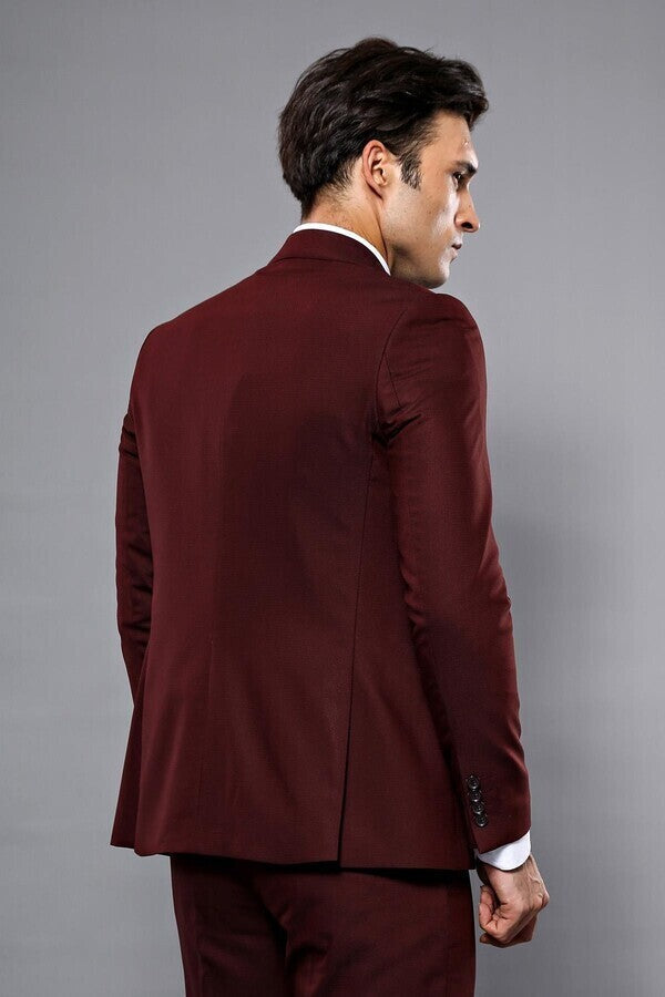 Patterned Claret Red 3 Piece Suit | Wessi