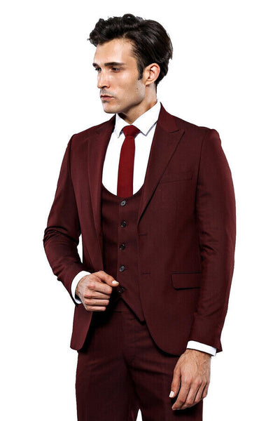 Patterned Claret Red 3 Piece Suit | Wessi