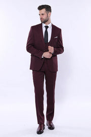 Patterned Claret Red Vested Suit- Wessi