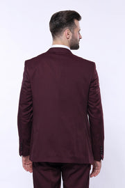 Patterned Claret Red Vested Suit- Wessi