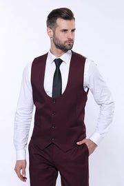 Patterned Claret Red Vested Suit- Wessi