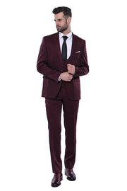 Patterned Claret Red Vested Suit- Wessi