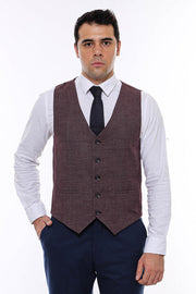 Patterned Dark Brown V Neck Vest - Wessi