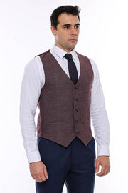 Patterned Dark Brown V Neck Vest - Wessi