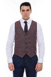 Patterned Dark Brown V Neck Vest - Wessi