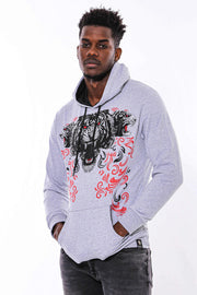 Patterned Hooded Silver Grey Sweatshirt - Wessi