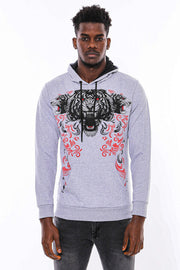 Patterned Hooded Silver Grey Sweatshirt - Wessi