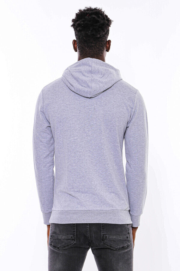 Patterned Hooded Silver Grey Sweatshirt - Wessi