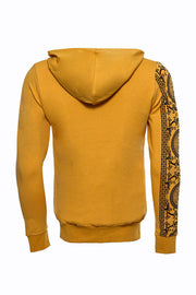 Patterned Hooded Zippered Yellow Sweatshirt - Wessi