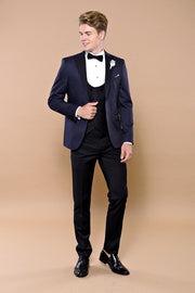 Patterned Jacket Combined Navy Blue Tuxedo | Wessi