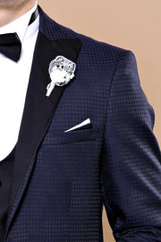 Patterned Jacket Combined Navy Blue Tuxedo | Wessi