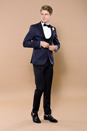 Patterned Jacket Combined Navy Blue Tuxedo | Wessi