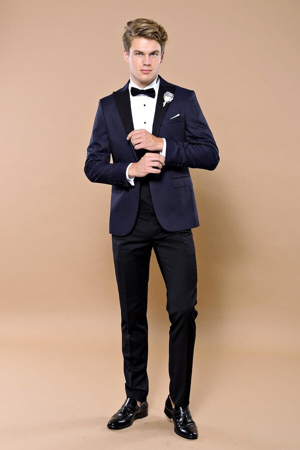 Patterned Jacket Combined Navy Blue Tuxedo | Wessi