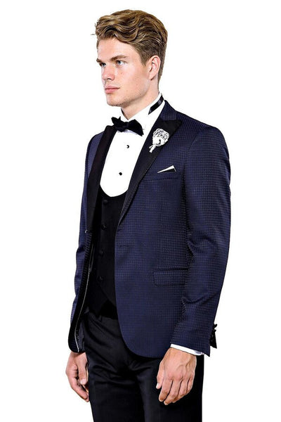 Patterned Jacket Combined Navy Blue Tuxedo | Wessi