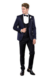 Patterned Jacket Combined Navy Blue Tuxedo | Wessi