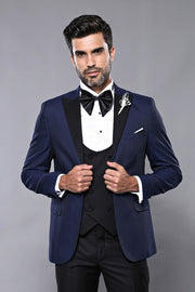 Patterned Jacket Navy Blue Tuxedo | Wessi