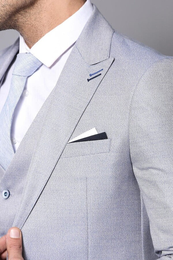 Patterned Light Blue 3 Piece Suit | Wessi