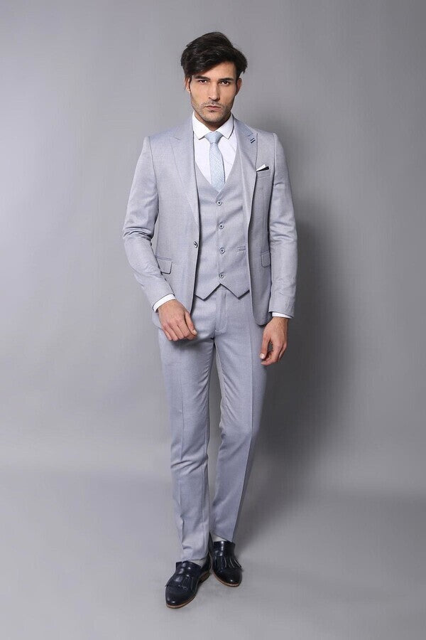 Patterned Light Blue 3 Piece Suit | Wessi