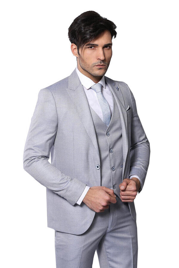 Patterned Light Blue 3 Piece Suit | Wessi