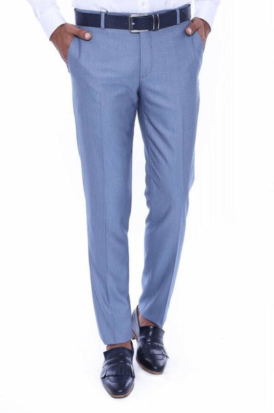 Patterned Light Blue Men Trousers - Wessi