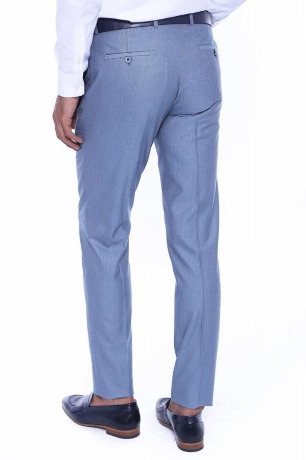 Patterned Light Blue Men Trousers - Wessi