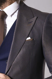 Patterned Navy Blue Brown Men Suit - Wessi