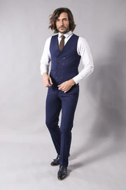 Patterned Navy Blue Brown Men Suit - Wessi