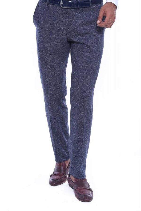 Patterned Navy Blue Men Trousers - Wessi