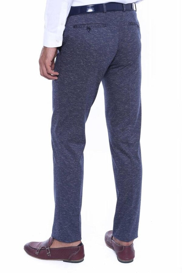 Patterned Navy Blue Men Trousers - Wessi