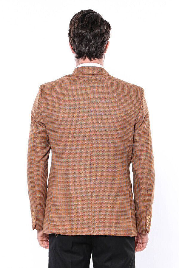 Patterned Orange Slim-Fit Blazer - Wessi