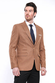 Patterned Orange Slim-Fit Blazer - Wessi