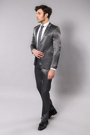 Patterned Shiny Grey Men Suit - Wessi