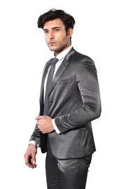 Patterned Shiny Grey Men Suit - Wessi