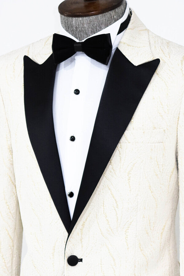 Patterned Shiny White Men Prom Blazer - Wessi