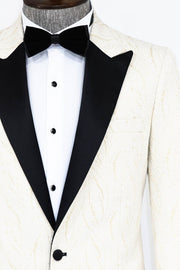 Patterned Shiny White Men Prom Blazer - Wessi