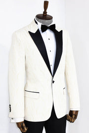 Patterned Shiny White Men Prom Blazer - Wessi