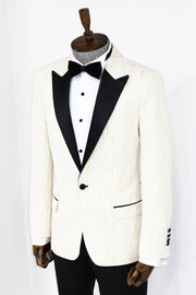 Patterned Shiny White Men Prom Blazer - Wessi