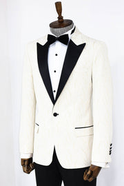 Patterned Shiny White Men Prom Blazer - Wessi