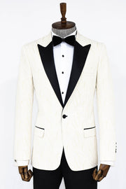 Patterned Shiny White Men Prom Blazer - Wessi