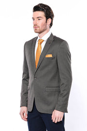 Patterned Slim-Fit Brown Men Blazer - Wessi